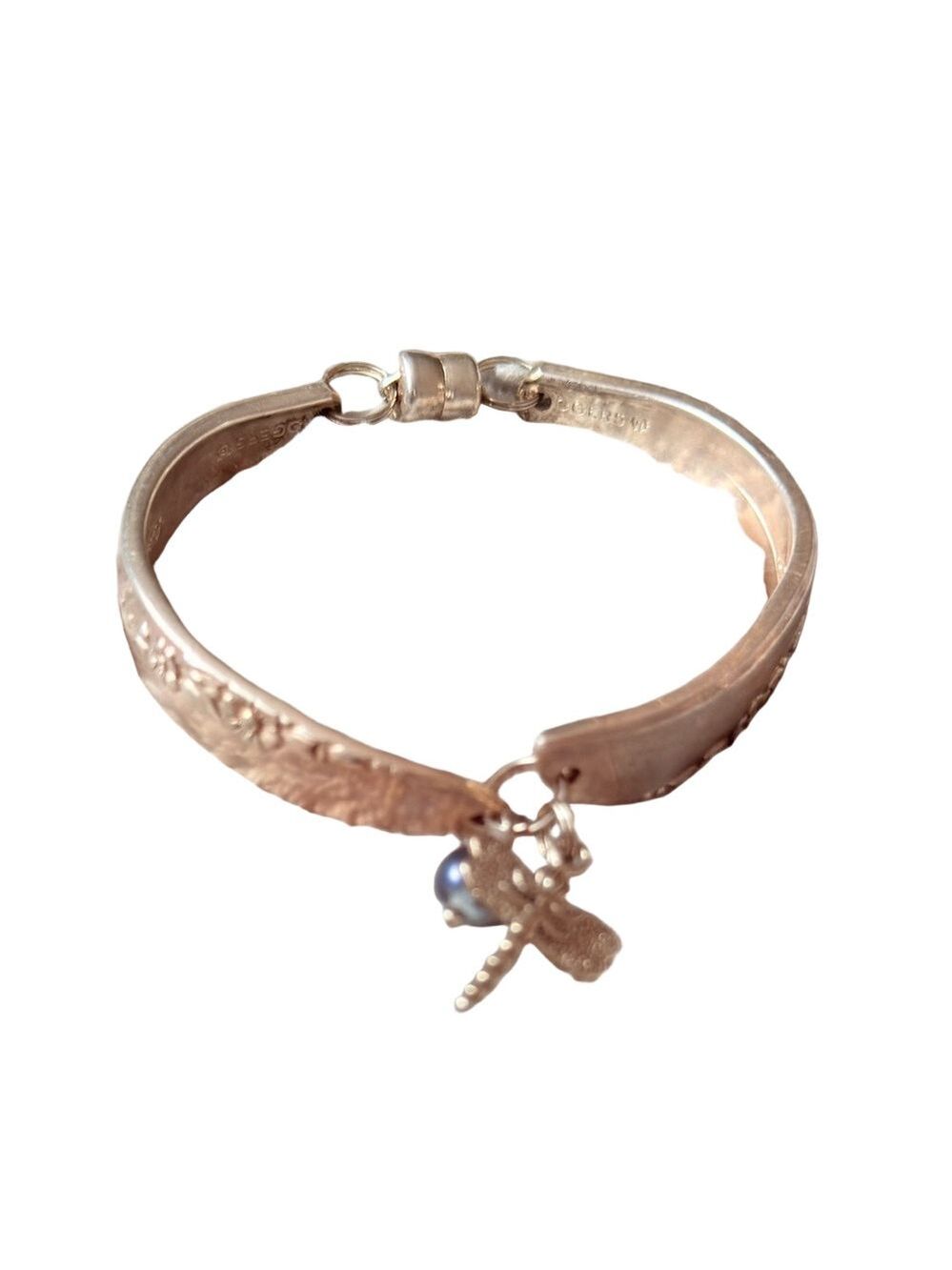 Rogers Lilacs time #33Vintage spoons turned handmade bracelet Dragonfly Charm